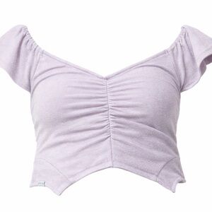 Circus NY Lavender Frost Glitter Ruched Puff Sleeve Crop Top Size L NWT